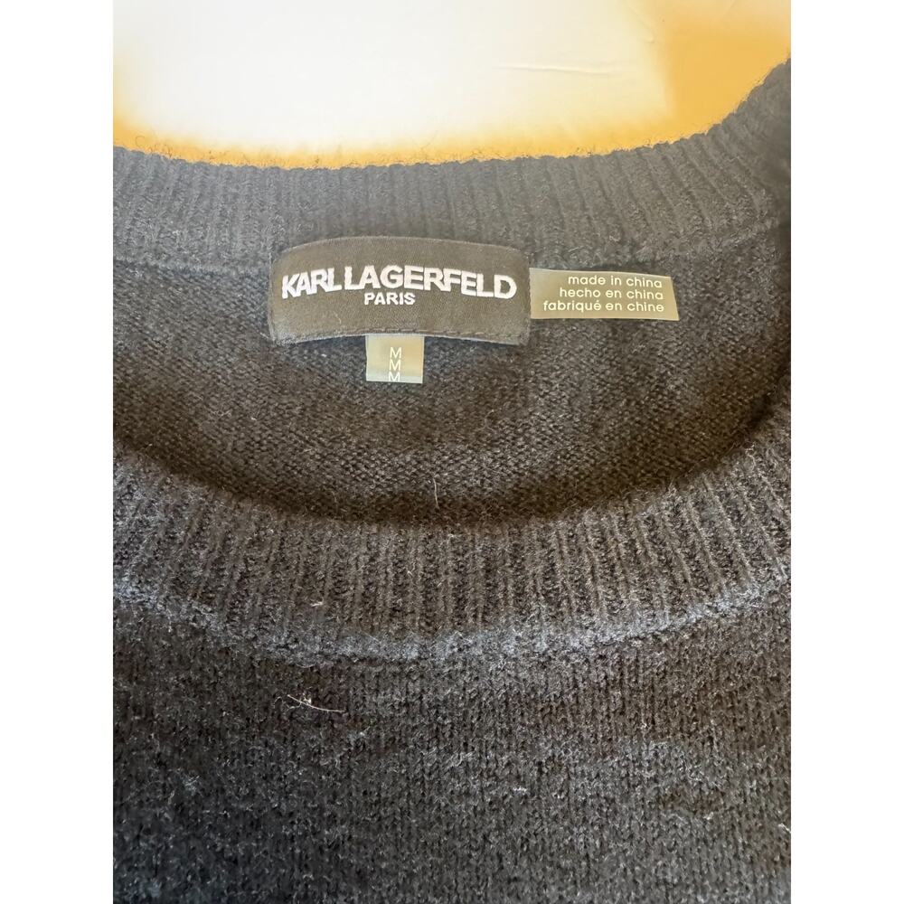Karl Lagerfeld Paris Sweater Womens Medium Black C’est La Vie Ruffle Shoulder - Picture 4 of 9